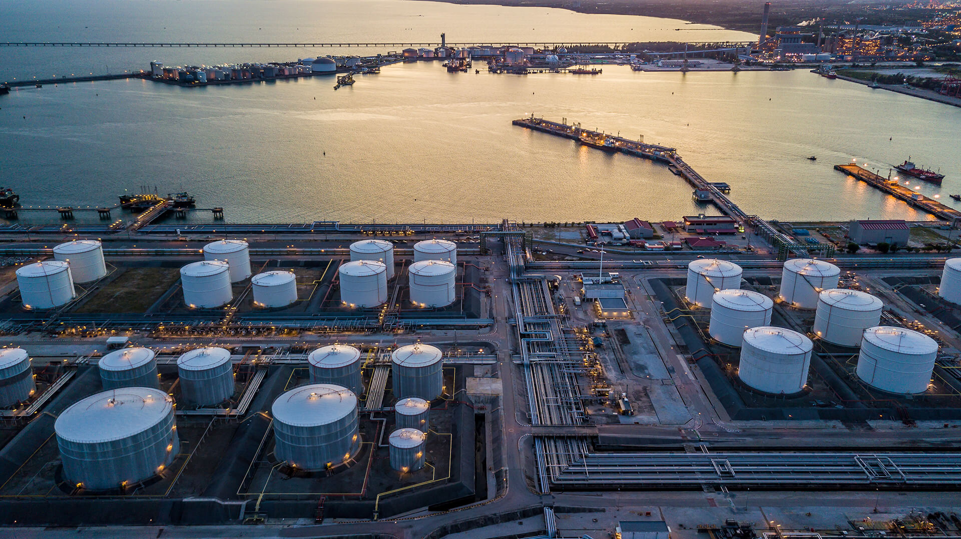 Coastal fuel terminal from above